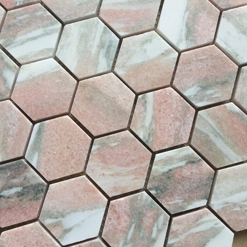 Norway Rose Marble Stone Hexagon Pink Mosaic Tiles for Backsplash