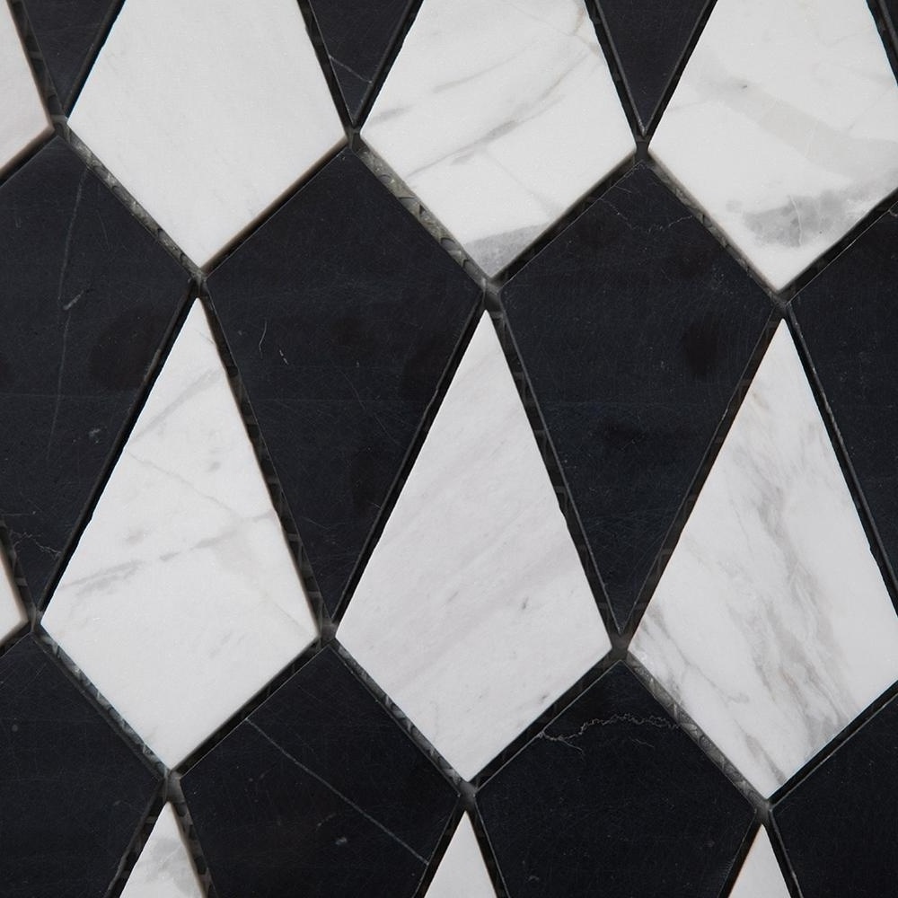 Black Nero Marquine mixed Volakas White Marble Mosaic Tiles for Floor