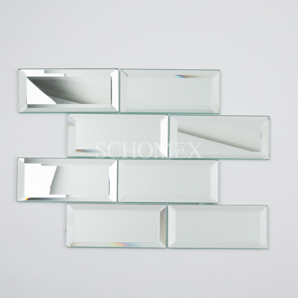 Schomex Wholesale Triangle Square Strip Mirror Glass Mosaic Tiles For Backsplash Bathroom Wall