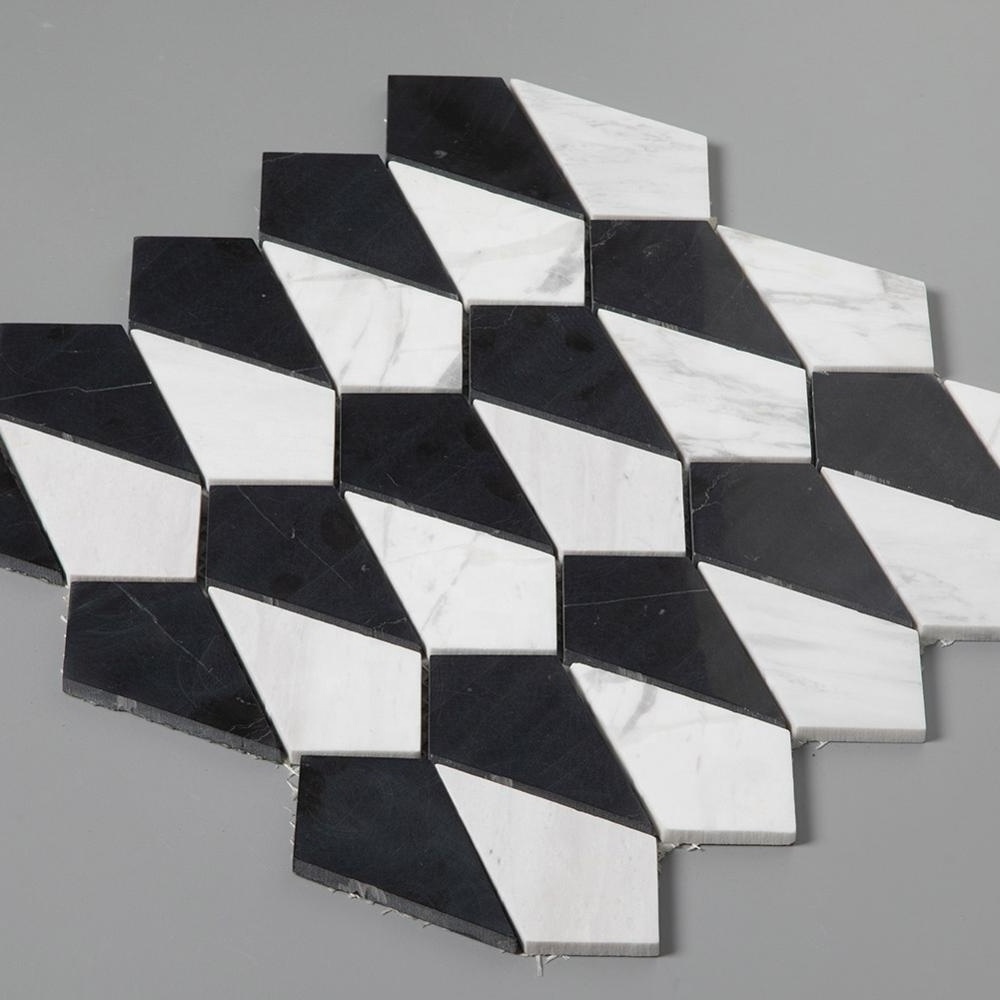 Black Nero Marquine mixed Volakas White Marble Mosaic Tiles for Floor