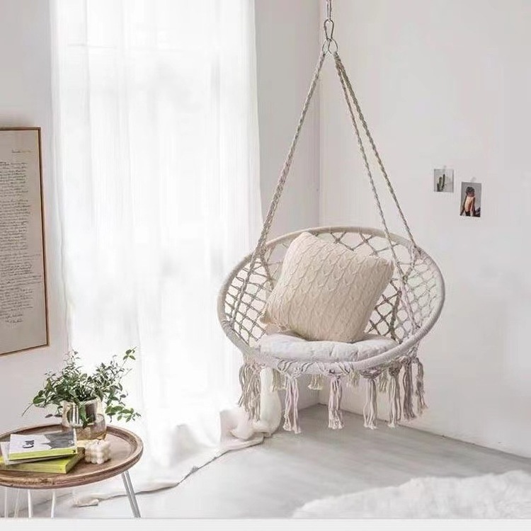 Hot New Hanging Basket Cradle Tassel Hammock Balcony Outdoor Swing Cotton Rope Weaving Rattan Chair Hammock