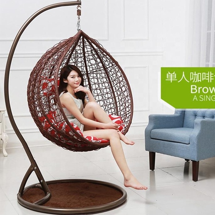 2023 Garden Cane Furniture Metal Rattan Outdoor Patio Balcony Egg Shaped Nest Basket Adult Wicker Hanging Swing Chair with Stand