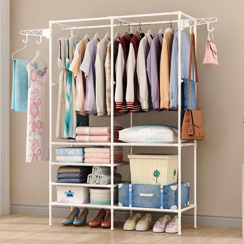 Wholesale coat floor double row storage bedroom dormitory household splicing reinforced multi-function simple coat rack