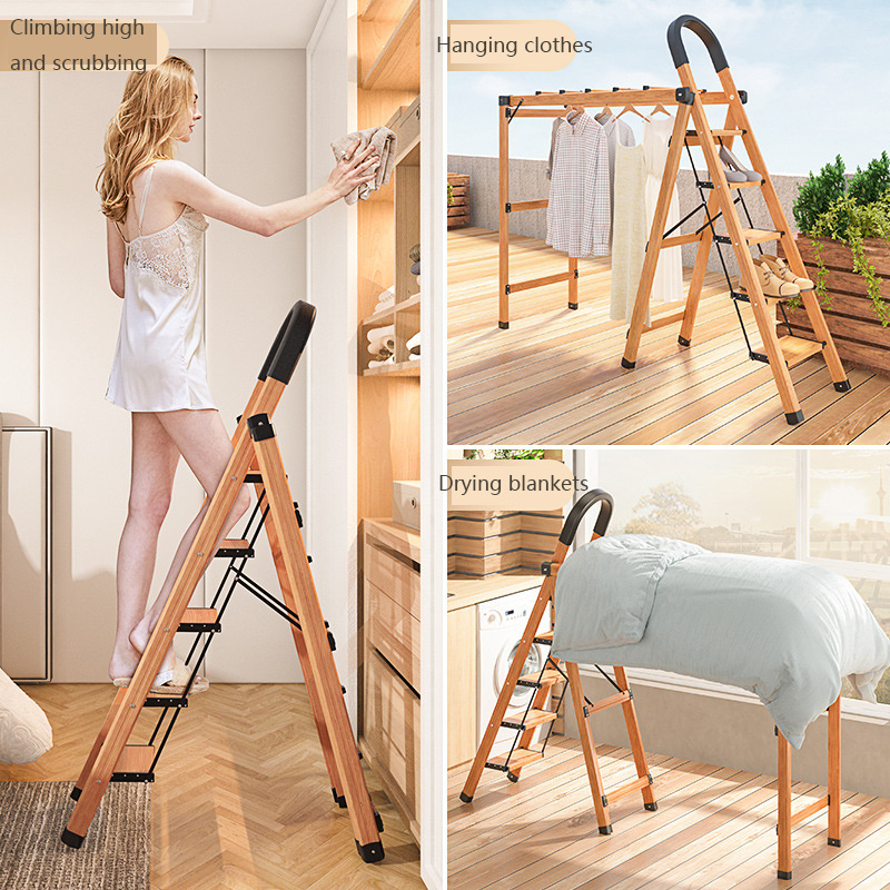 Factory Household Folding Ladder Multi functional Indoor Clothes Drying Dual purpose Thickened Aluminum Alloy Ladder