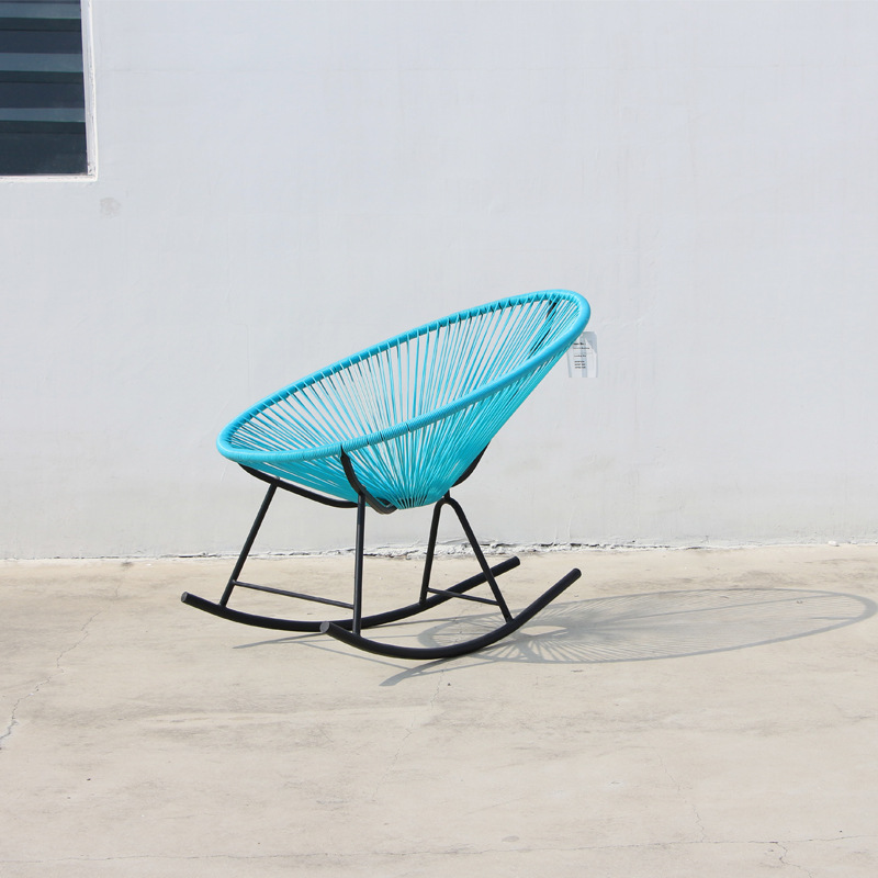 Lazy Nordic single outdoor leisure balcony chair egg-shaped rocking chair outdoor blue iron rattan rocking chair