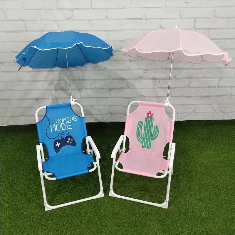 hot selling Multifunctional Outdoor Beach Folding Chair Cartoon Board with Parasol Children Beach Portable Recliner