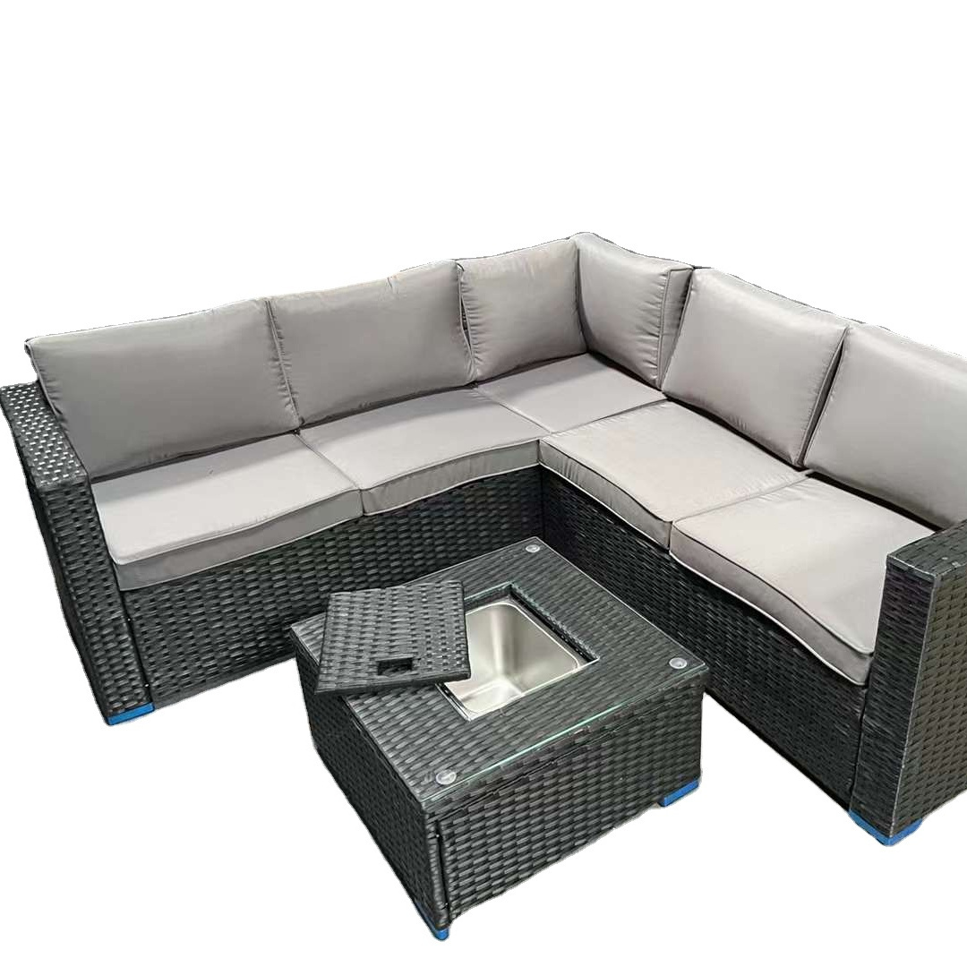 Hot selling PE rattan chair detachable packing rattan table and chair sofa combination five-seater outdoor furniture wholesale