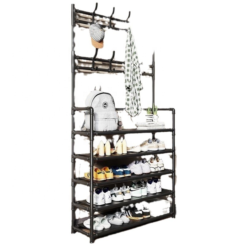 Multi-Layer Shoe and Coat Rack All-In-One Rental Room Drying Rack with Thicker Plastic Models for Household Doorway