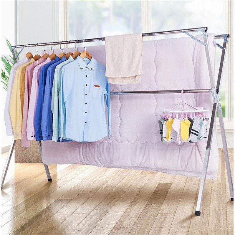 Hot selling stainless steel clothes hanger, foldable and telescopic double pole clothes hanger for drying quilts and balconies