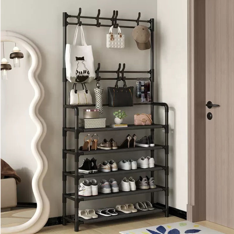 Multi-Layer Shoe and Coat Rack All-In-One Rental Room Drying Rack with Thicker Plastic Models for Household Doorway