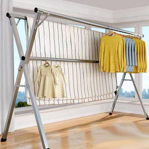 Hot selling stainless steel clothes hanger, foldable and telescopic double pole clothes hanger for drying quilts and balconies