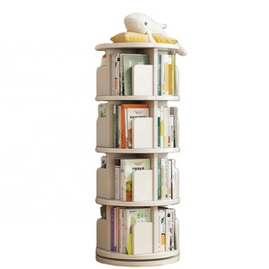 Rotating Space-Saving Wooden Bookshelf for Children and Students Simple Baby Bookcase with Storage Shelves