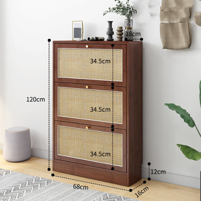 Solid wood ultra-thin tipping bucket shoe cabinet living room entry rattan narrow entrance cabinet home storage cabinet