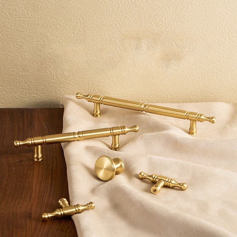 Brass handle Solid brass wardrobe door drawer handle simple light luxury cabinet gold single and double hole handle