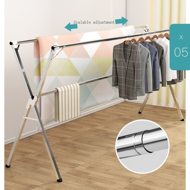 Hot selling stainless steel clothes hanger, foldable and telescopic double pole clothes hanger for drying quilts and balconies