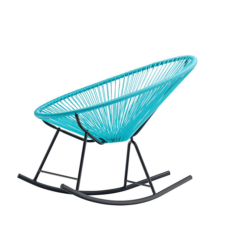 Lazy Nordic single outdoor leisure balcony chair egg-shaped rocking chair outdoor blue iron rattan rocking chair