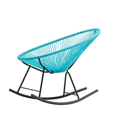 Lazy Nordic single outdoor leisure balcony chair egg-shaped rocking chair outdoor blue iron rattan rocking chair