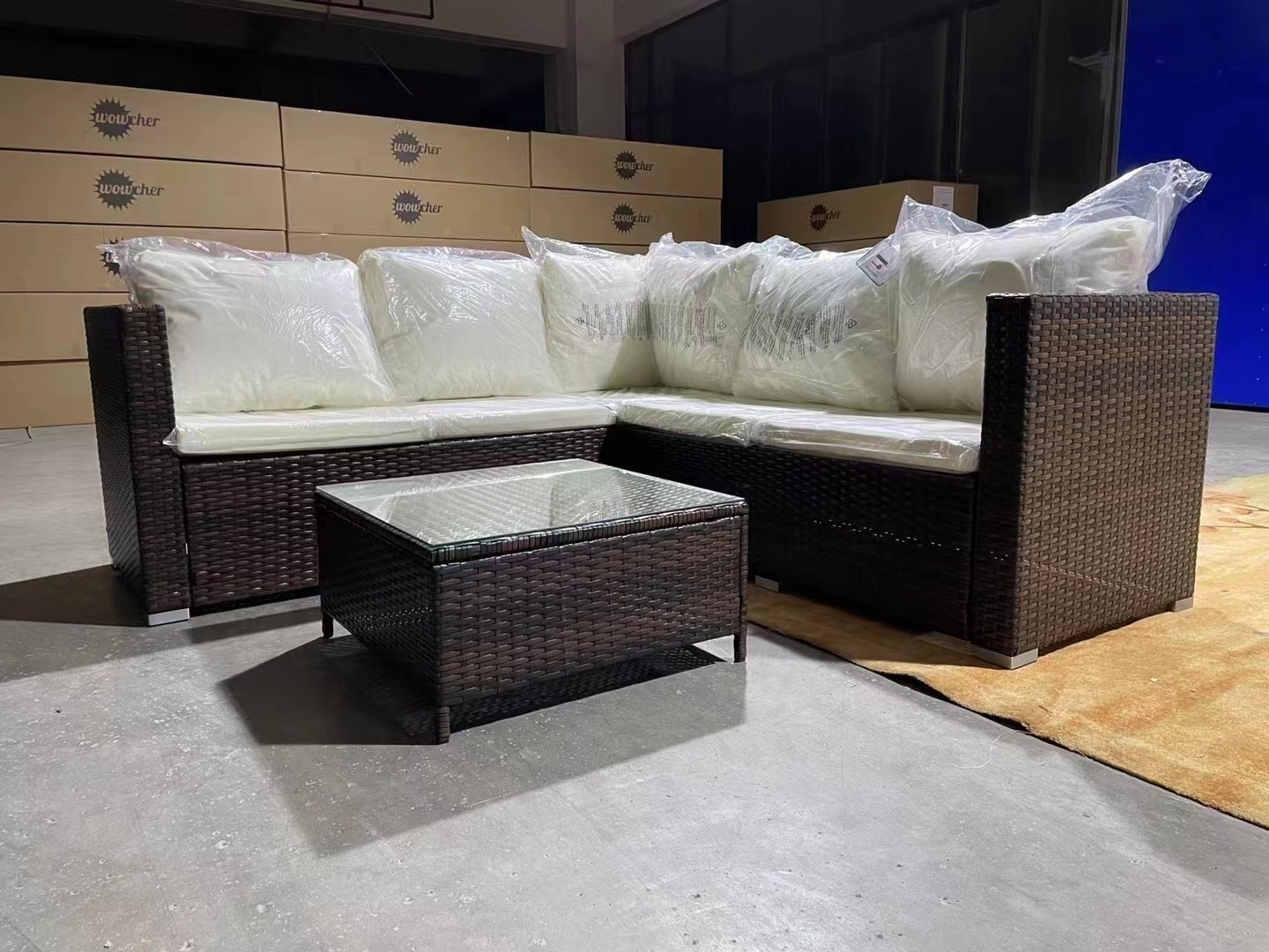 Hot selling PE rattan chair detachable packing rattan table and chair sofa combination five-seater outdoor furniture wholesale