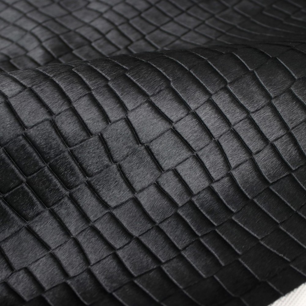 Manufacturer original black cowhide hair real cow skin embossing leather