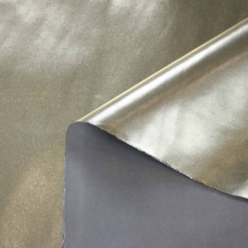 Golden leather finish with metallic look nappa genuine leather hide