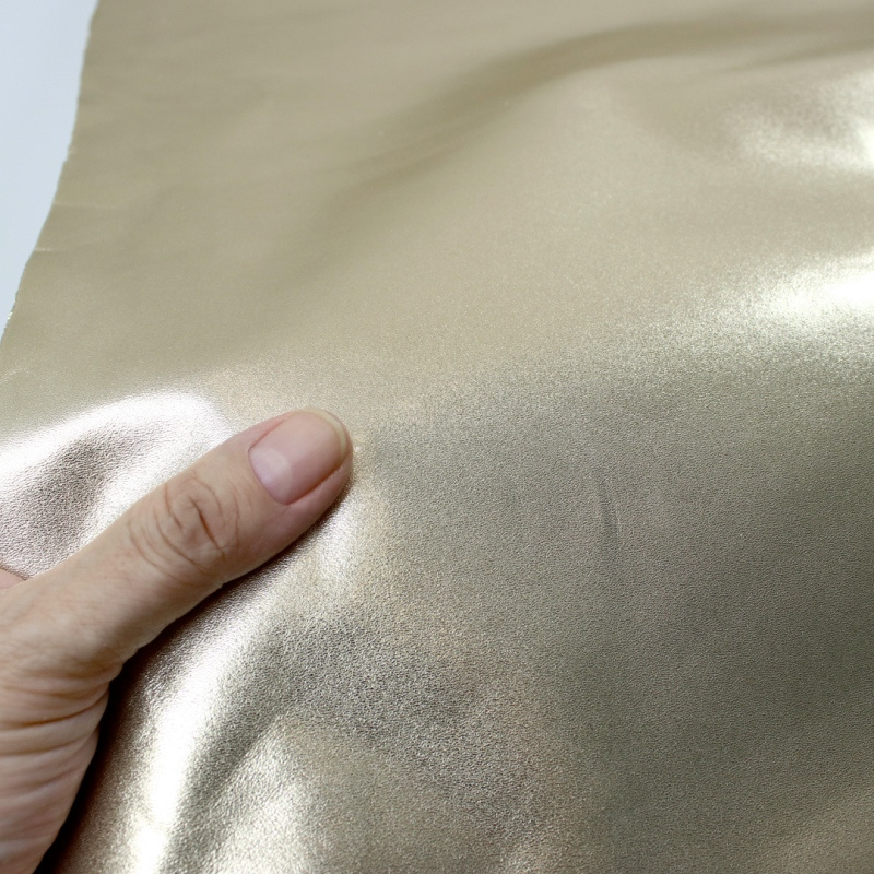 Golden leather finish with metallic look nappa genuine leather hide