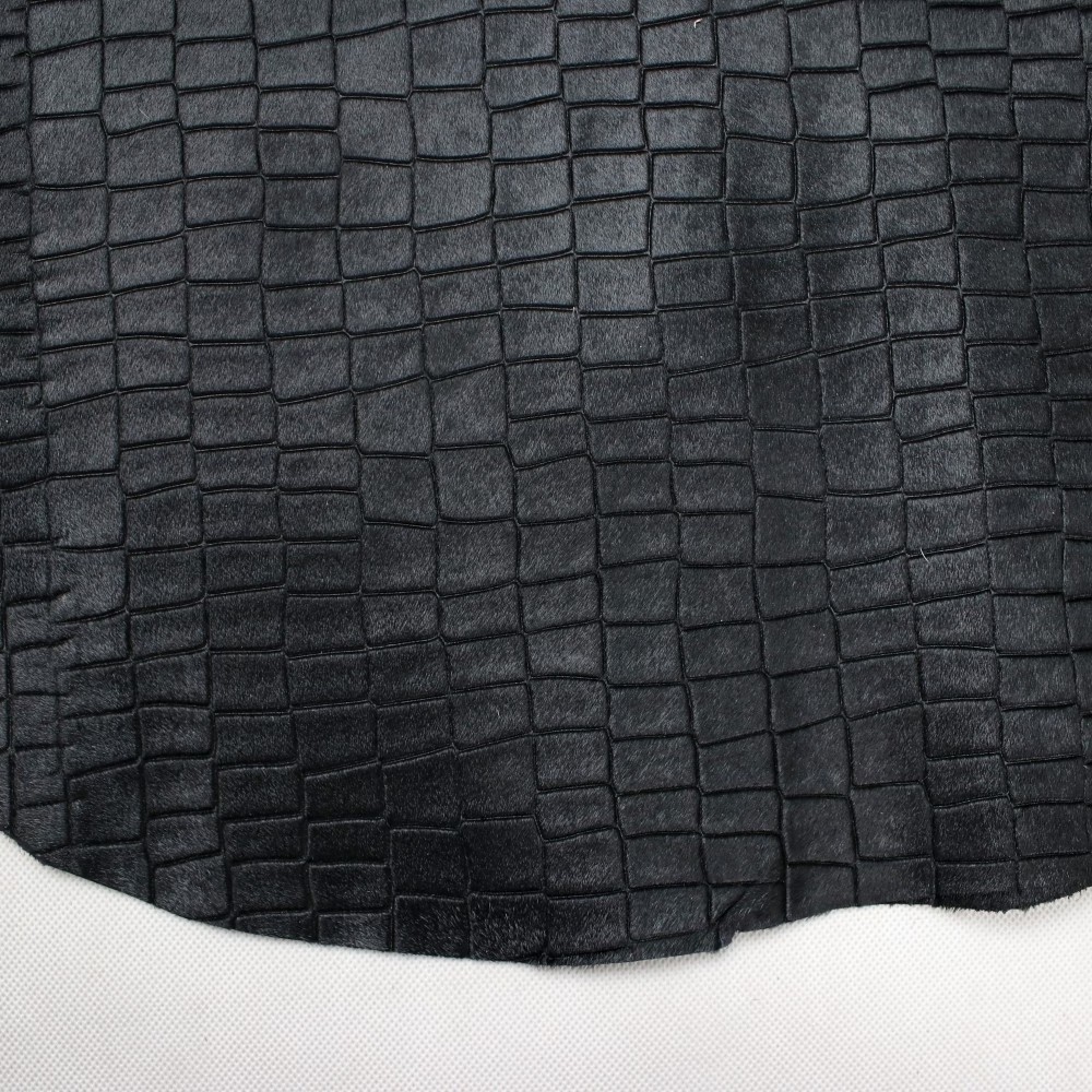 Manufacturer original black cowhide hair real cow skin embossing leather