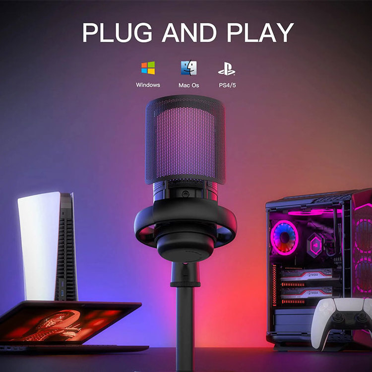 Best Sales Desktop Usb Podcast Recording Condenser Rgb Gaming Live Streaming  Studio Microphone For Pc Podcast Youtube With Arm