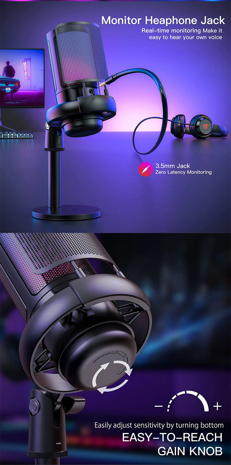 Best Sales Desktop Usb Podcast Recording Condenser Rgb Gaming Live Streaming  Studio Microphone For Pc Podcast Youtube With Arm