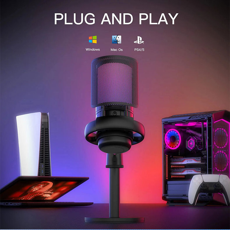 Best Sales Desktop Usb Podcast Recording Condenser Rgb Gaming Live Streaming  Studio Microphone For Pc Podcast Youtube With Arm