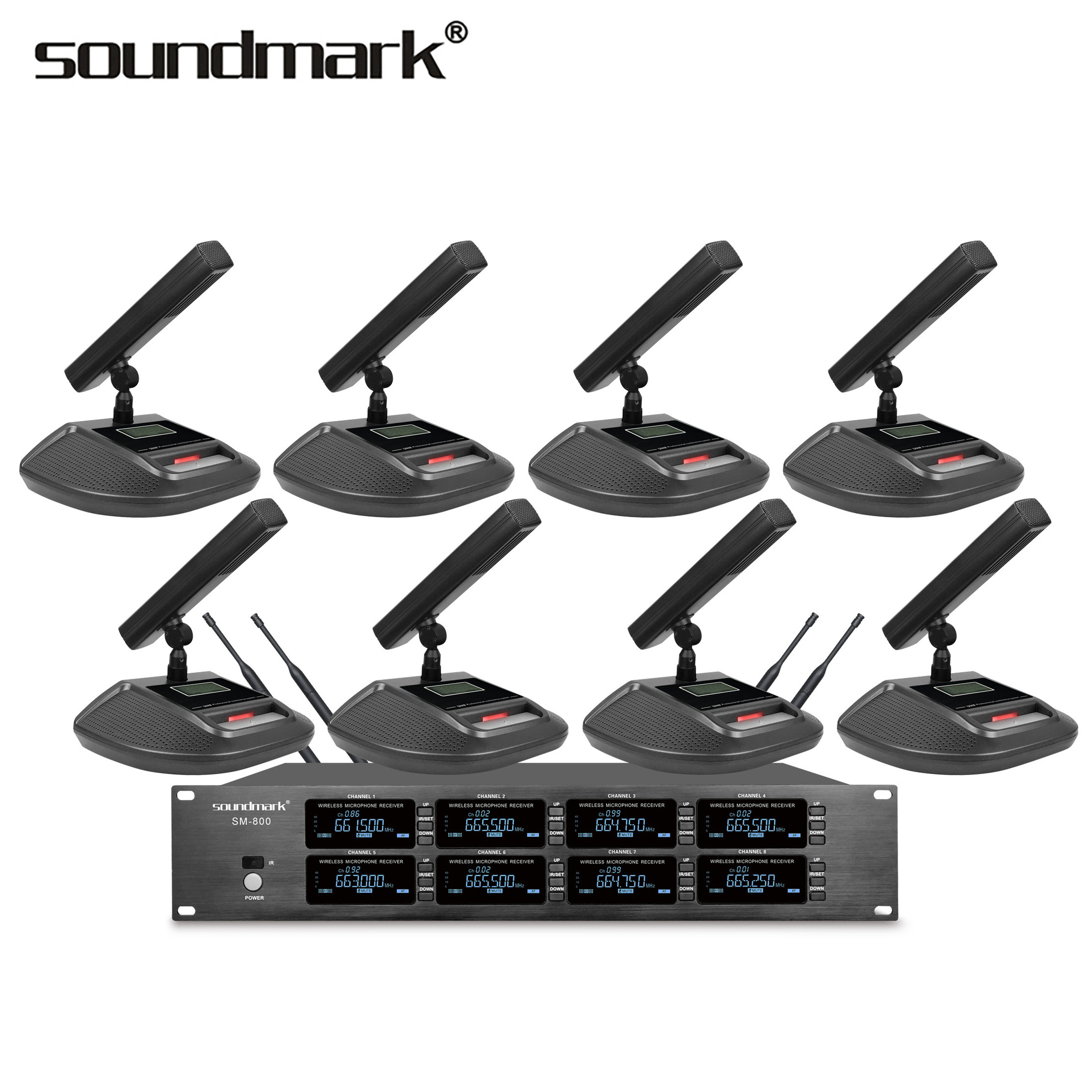 SM-800 Small and medium-sized meeting rooms, 8 channel conference table microphone or handheld microphones.