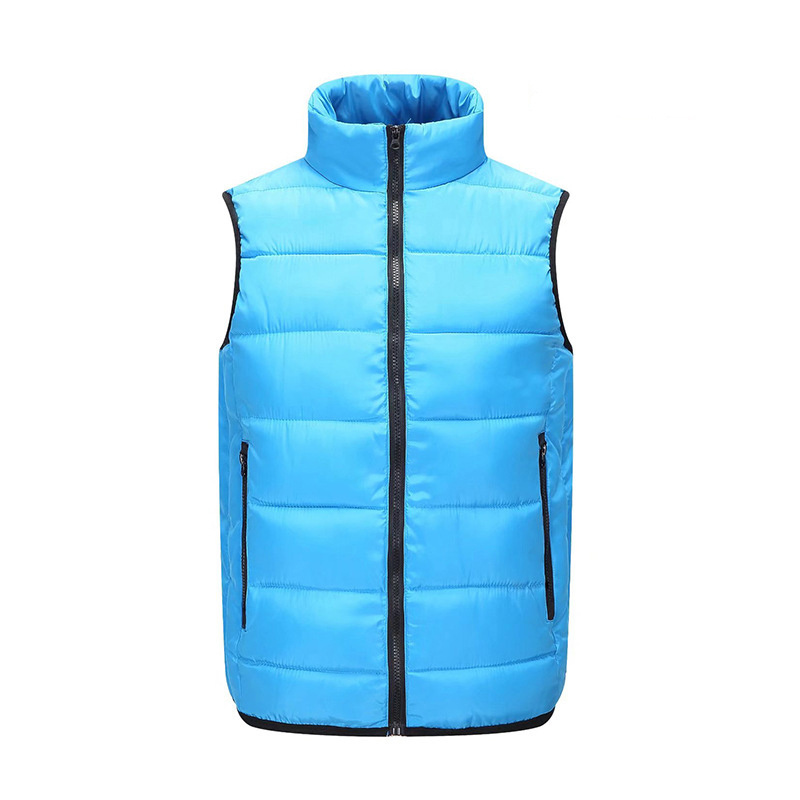 Fashion Standing Collar Down Cotton Thickened Jacket Wholesale Work Clothes Zipper Blue Logo Printed Custom Safety Vest