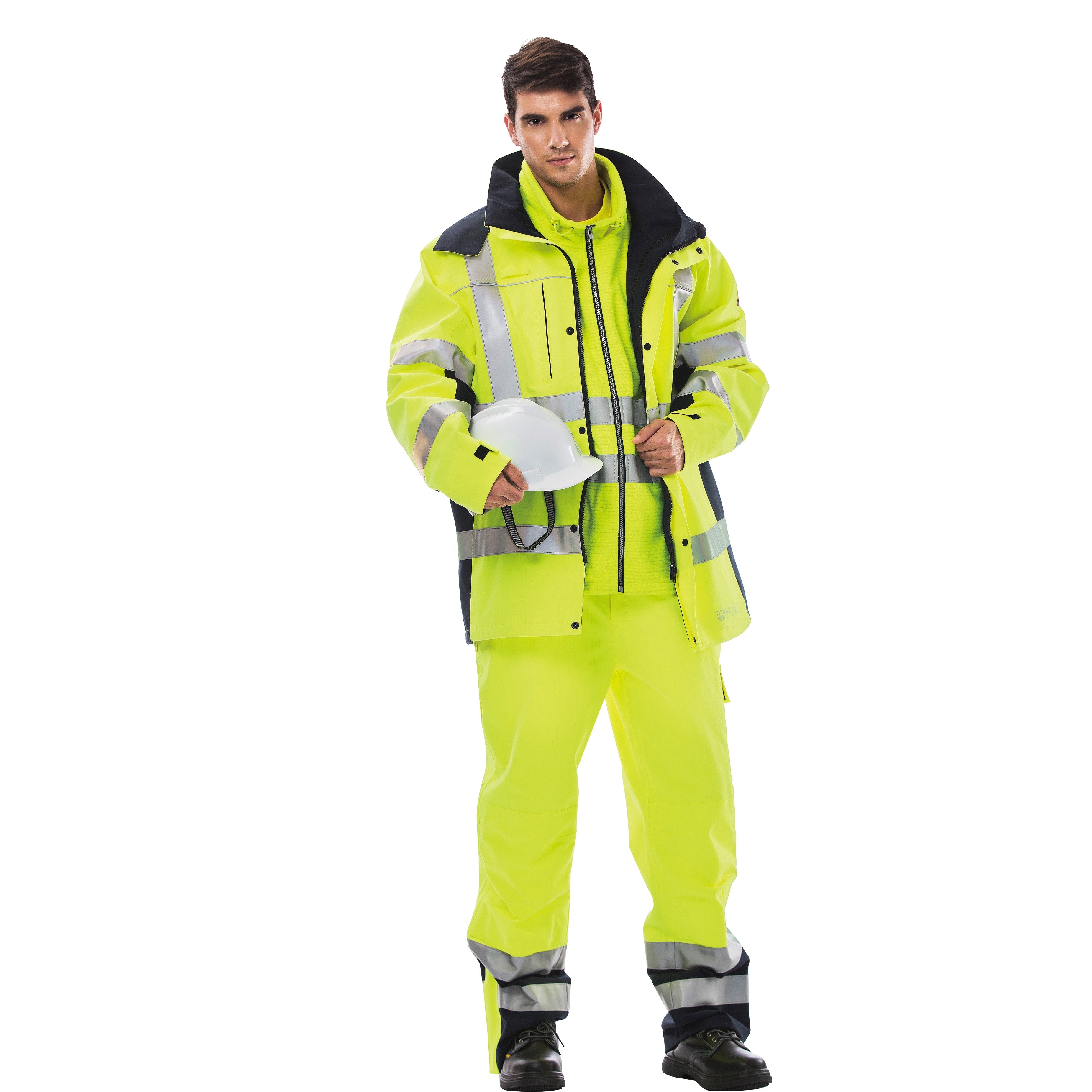 Work Clothes High Visibility Two-piece Set Hi Vis Reflective Safety Clothing Workwear Winter Men Hivis Work Fashion Jacket