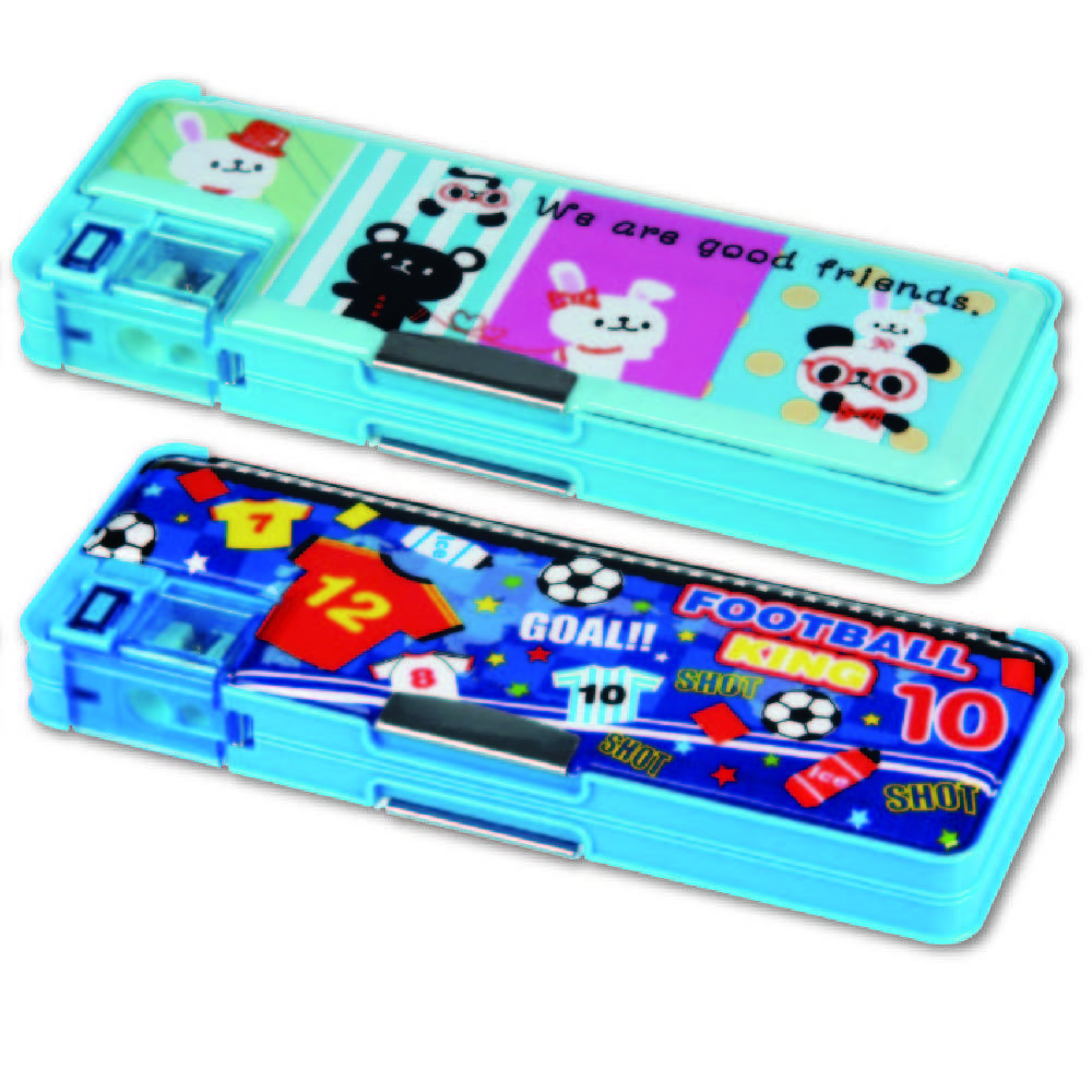 School kids Multifunction Cartoon pencil box plastic pen box with eraser pencil sharpener and ruler