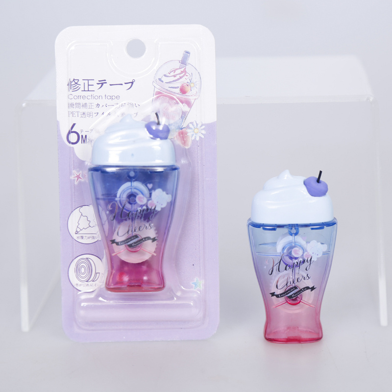 Wholesale New products Cartoon kawaii Ice cream tea bottle Shape Student Stationery White Out Correction Tape for gift