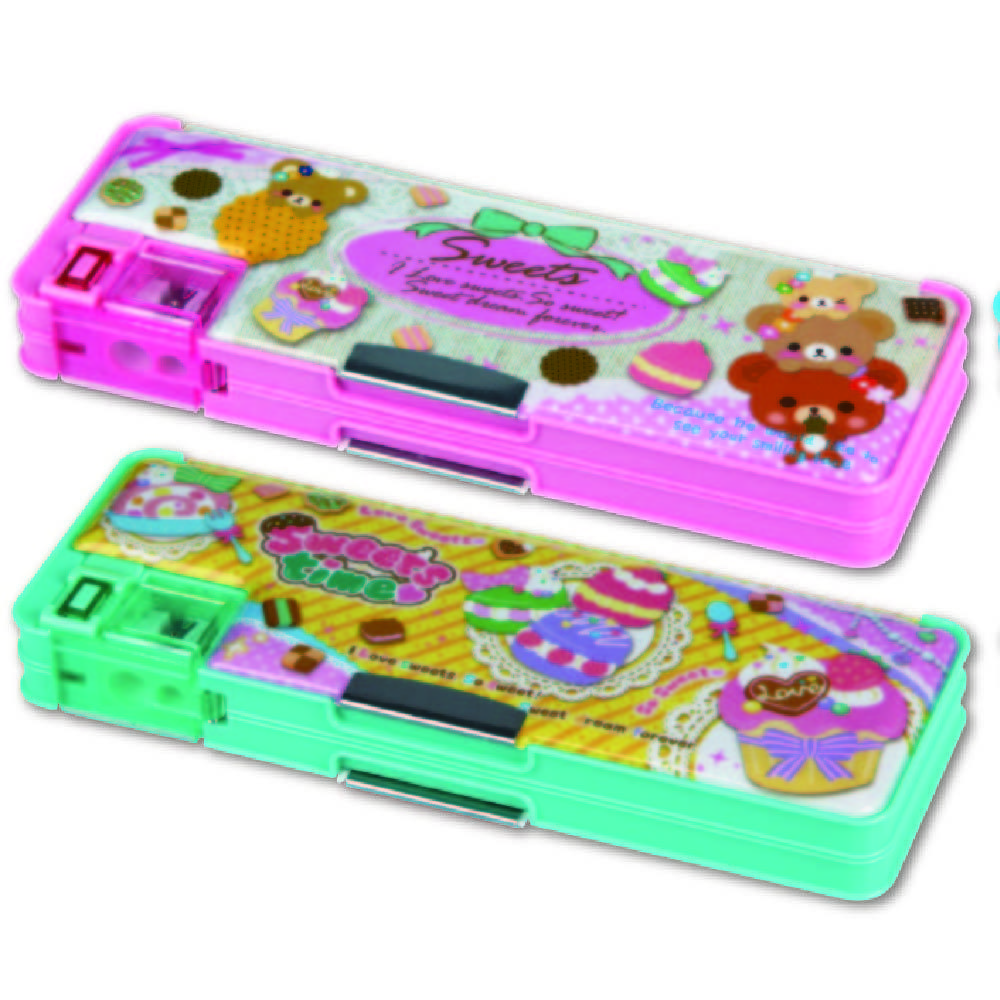 School kids Multifunction Cartoon pencil box plastic pen box with eraser pencil sharpener and ruler