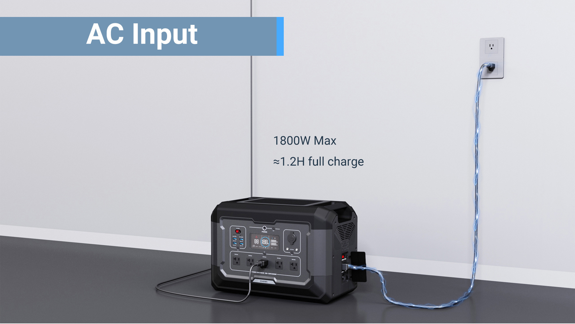 Fast Charging 2500W Smart UPS Portable Solar Generator 2048Wh LiFePO4 Battery Portable Power Station With APP, WIFI, Bluetooth