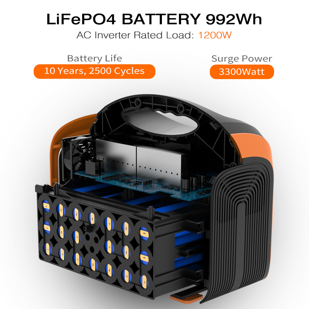 1200W LiFePO4 Portable Power Station 1000W Portable Solar Generator For Outdoor Camping Home Heavy Party Power Tools