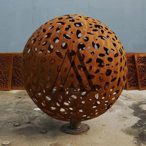 Custom Garden Outdoor Statue Escultura De Bola Oca Esculpida Em Aco Corten Metal Hollow Corten Steel Ball Sculpture