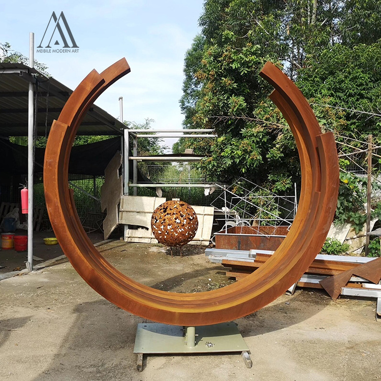 Custom Garden Outdoor Statue Escultura De Bola Oca Esculpida Em Aco Corten Metal Hollow Corten Steel Ball Sculpture