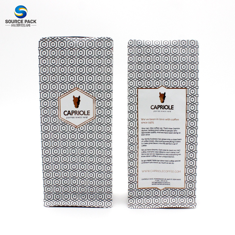 500g Coffee Bean Bag Plastic Pouch  Flat Bottom Resealable Packages Aluminum Foil Package WIth Valve