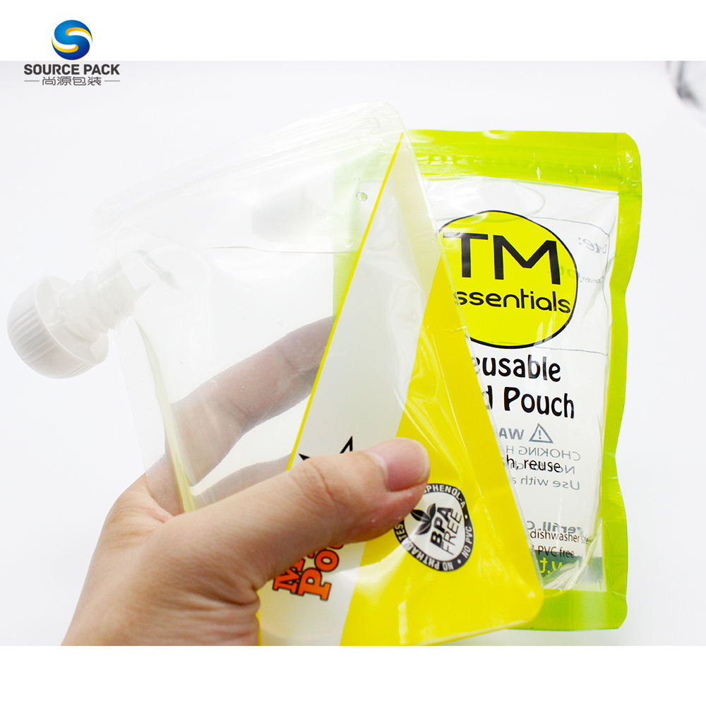 Customized Printed Double Zipper Jolly Reusable Stand Up Baby Food Drink Packaging Pouch With Spout