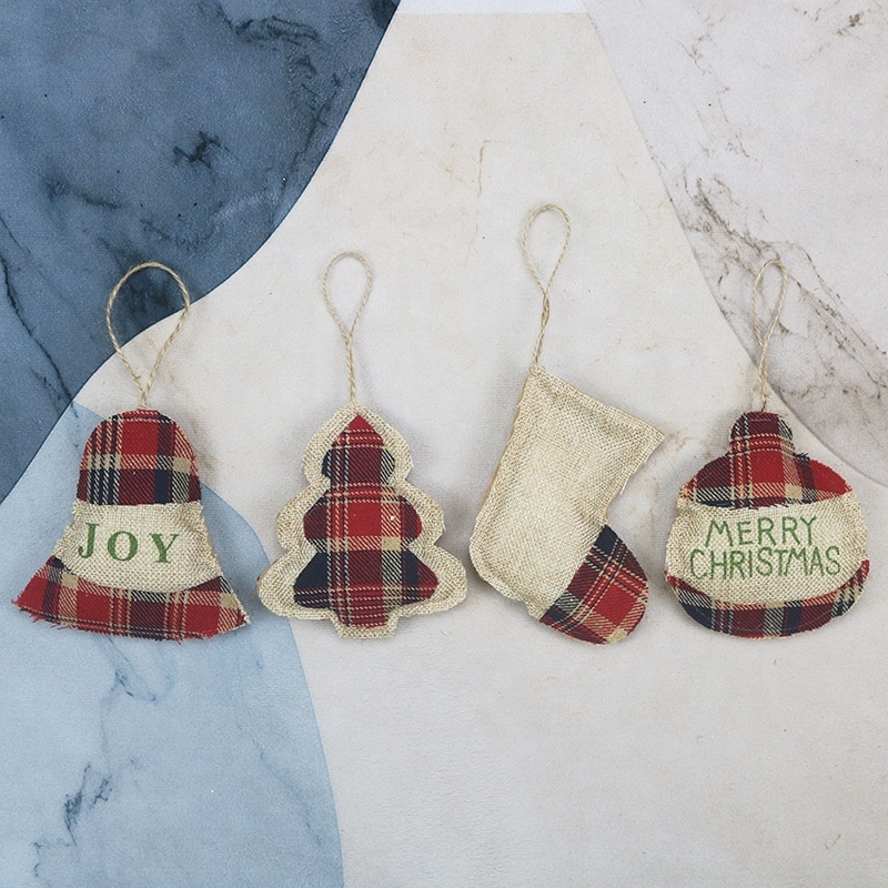 Amazon Hot Sale Christmas Decoration Christmas Pendant Linen Small Christmas Stocking Gift Stocking Pendant