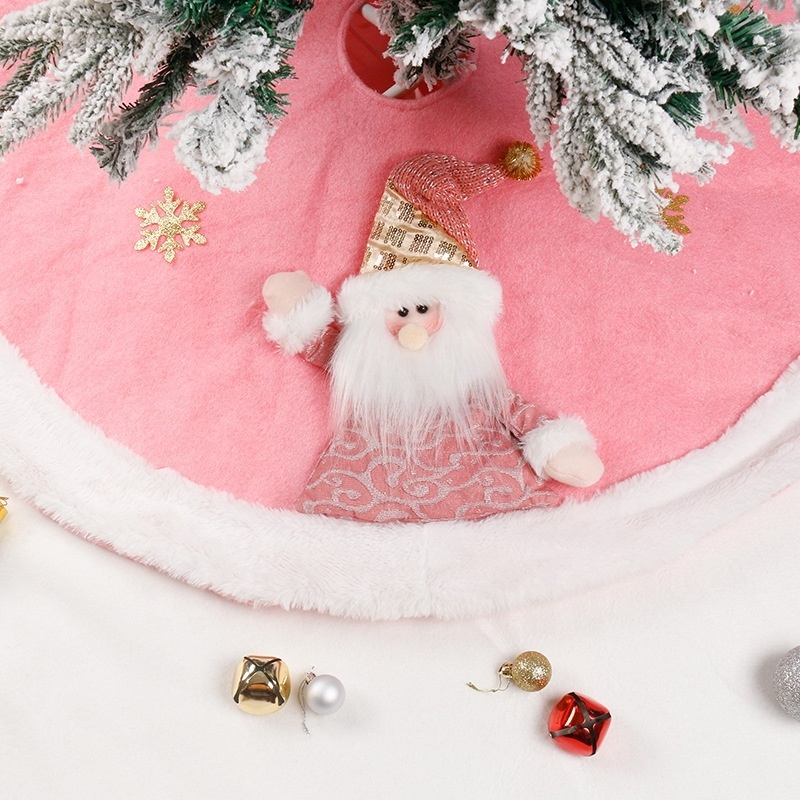 Hot-Selling Christmas Decorations Pink Three-Dimensional Santa Claus Snowman Snowflake Christmas Tree Skirt