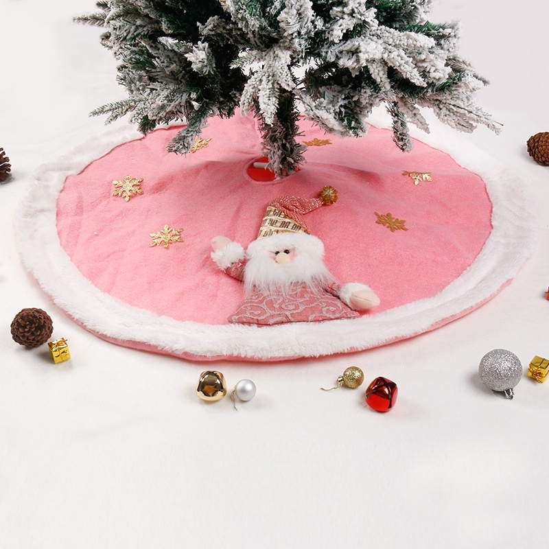 Hot-Selling Christmas Decorations Pink Three-Dimensional Santa Claus Snowman Snowflake Christmas Tree Skirt