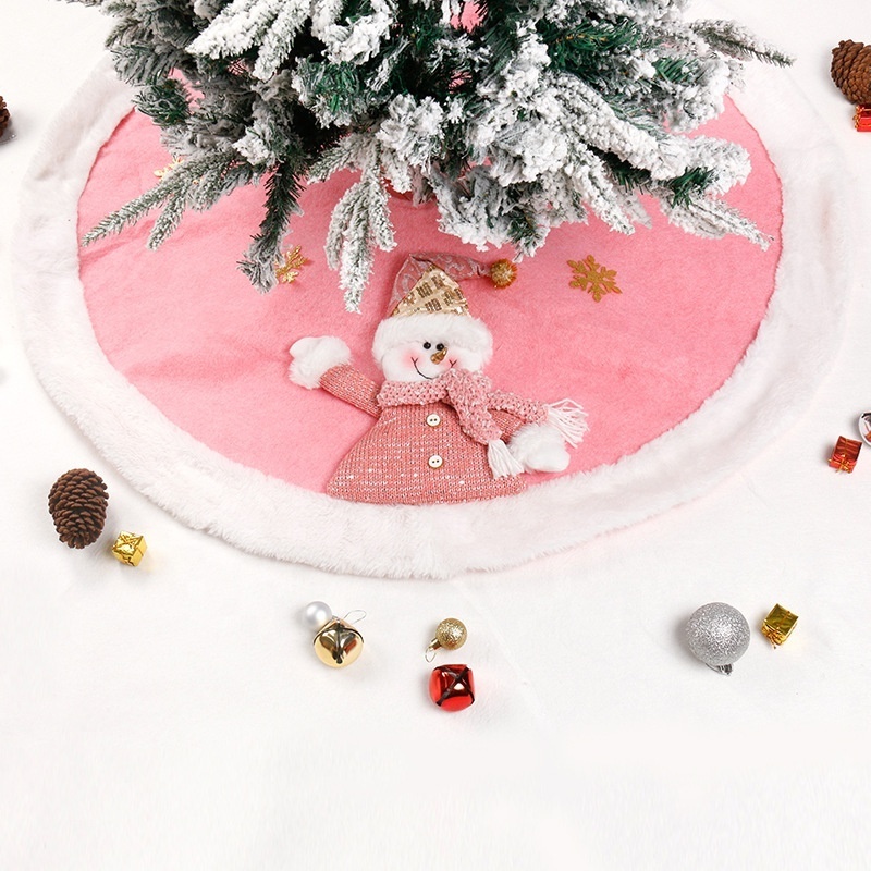 Hot-Selling Christmas Decorations Pink Three-Dimensional Santa Claus Snowman Snowflake Christmas Tree Skirt