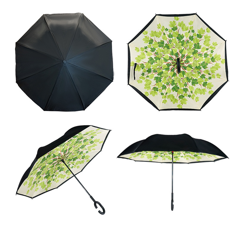 SW Wholesale Custom C Handle Windproof Reverse Invert Umbrella Double Layer 49