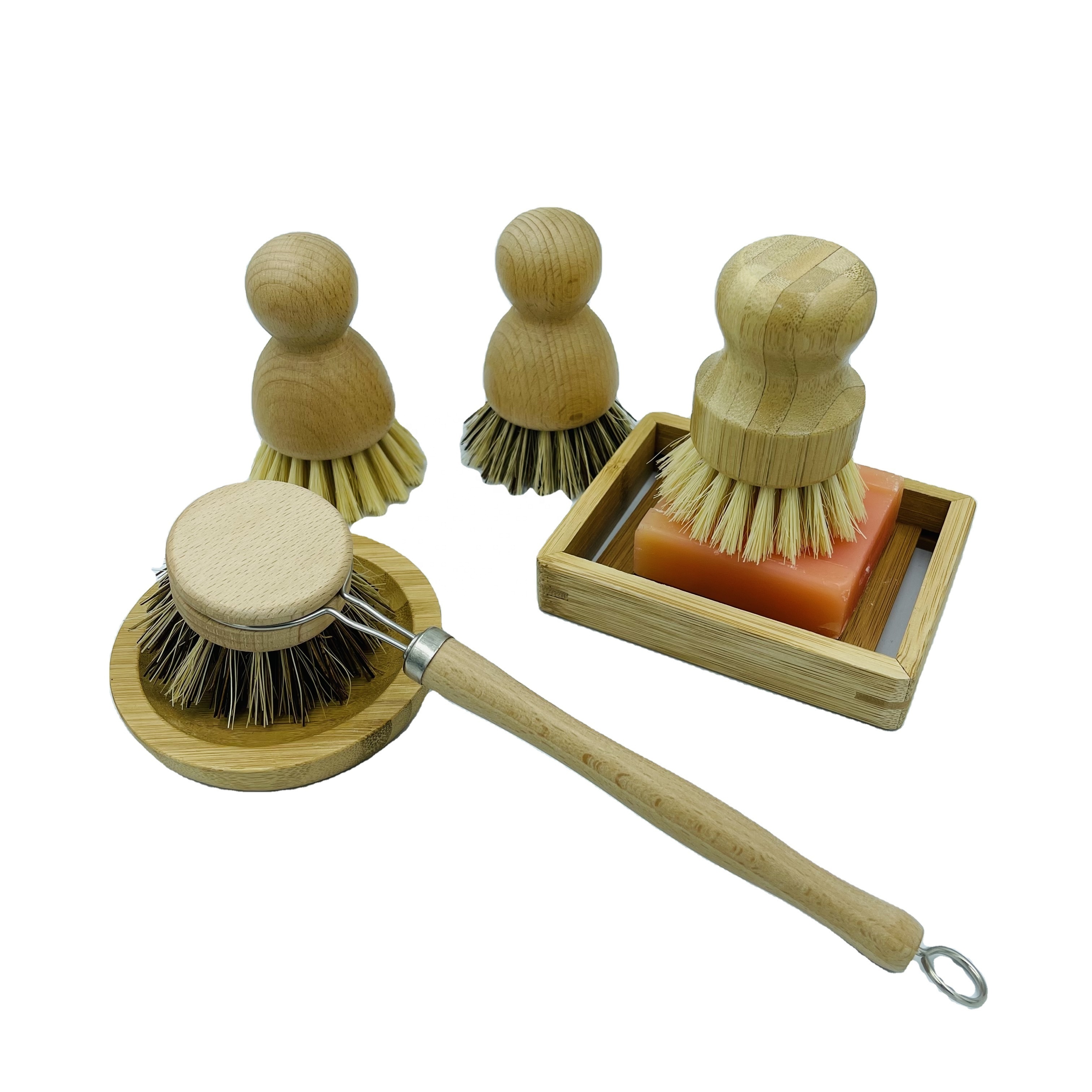 Hot Sale Wood Handle Tampico Fiber Kitchen Coco Sisal Wash Brushes Mini Bamboo Dish Cleaning Brush