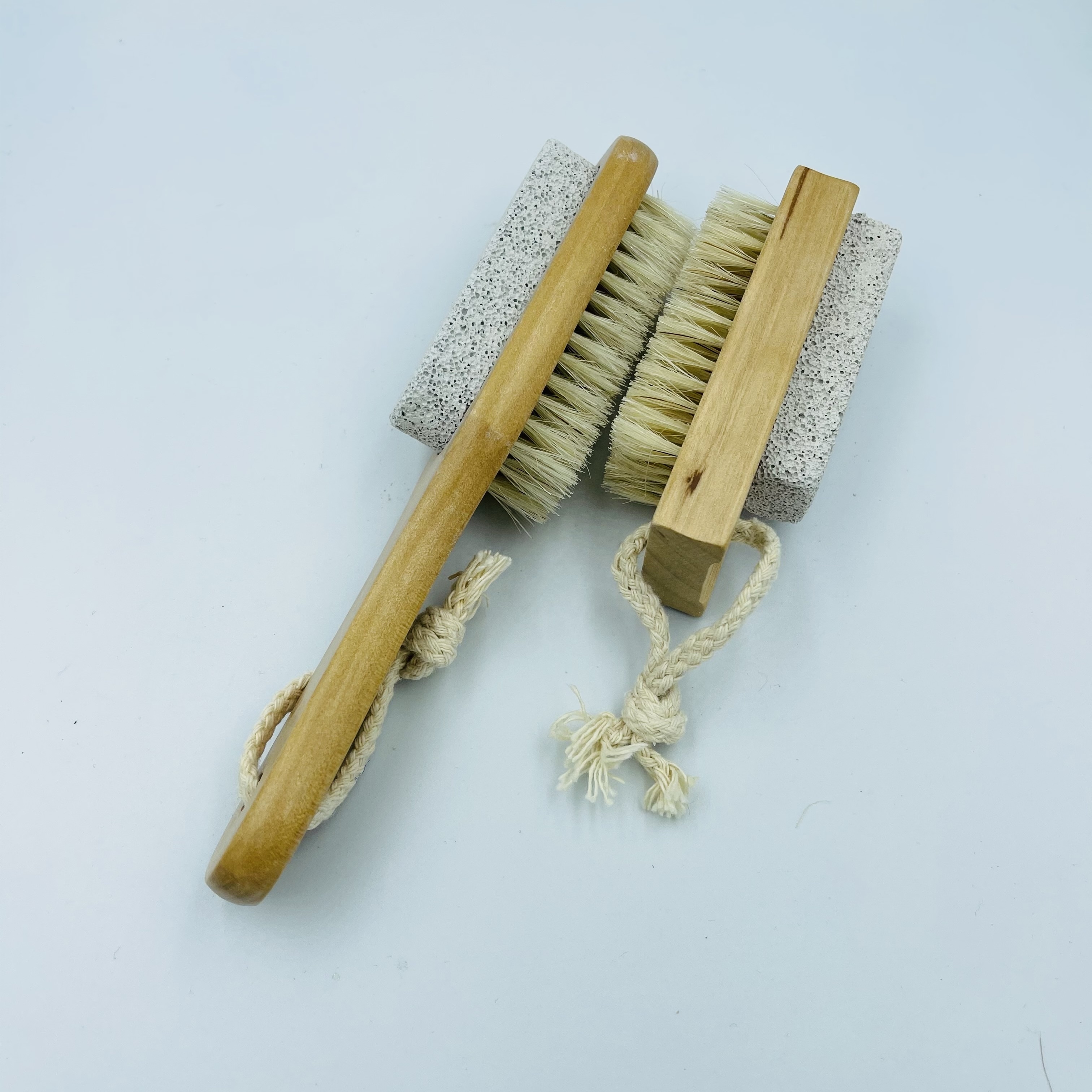 Double Sided Boar Hair Wooden Shower Foot Scrubber Brush Bath Scrubbing Brush With Pumice Stone