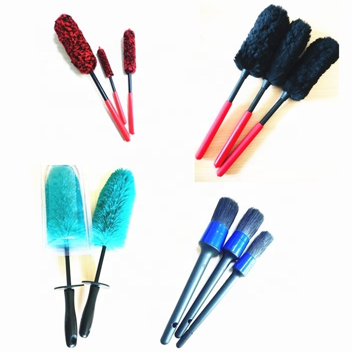 high quality woolies brushes set for cleaning auto car tyre wheel rim washing tool brush