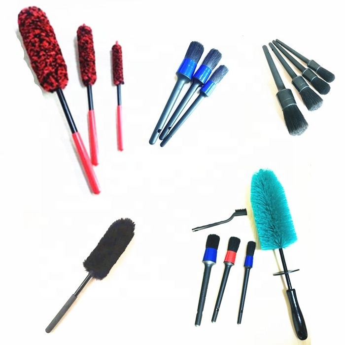 high quality woolies brushes set for cleaning auto car tyre wheel rim washing tool brush